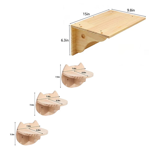4Pcs Cat Wall Mounted Shelf and Steps Set Wooden Kitten Wall Perches Furniture Playing Climber Hanging Holder Cats Resting Space