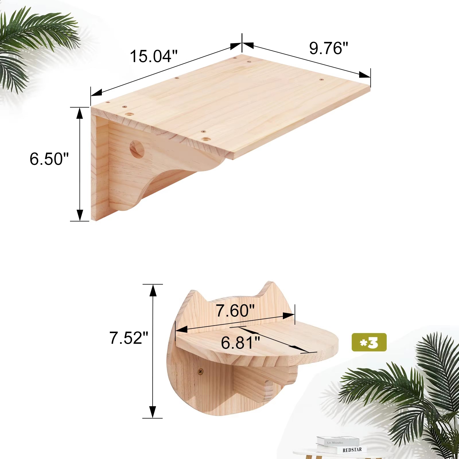 4Pcs Cat Wall Mounted Shelf and Steps Set Wooden Kitten Wall Perches Furniture Playing Climber Hanging Holder Cats Resting Space